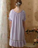 Cotton Short Sleeves Lace Nightdress