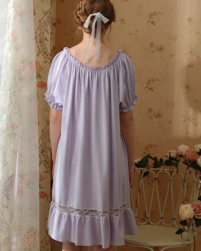 Cotton Short Sleeves Lace Nightdress