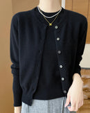 Wool Cardigan Crew Neck T-Shirt Two-Piece Sweater Set