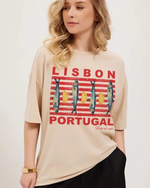 Vintage Sardine Art Oversized Top