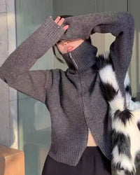 Wool Turtleneck Zip Cardigan