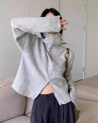 Wool Turtleneck Zip Cardigan