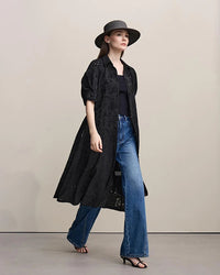 Casual Loose Embroidered A-Line Belted Long Skirt