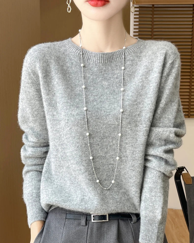 Merino Wool O-Neck Pullover Sweater