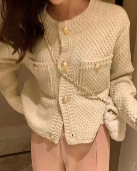 Women's Cropped Button Front Knit Cardigan