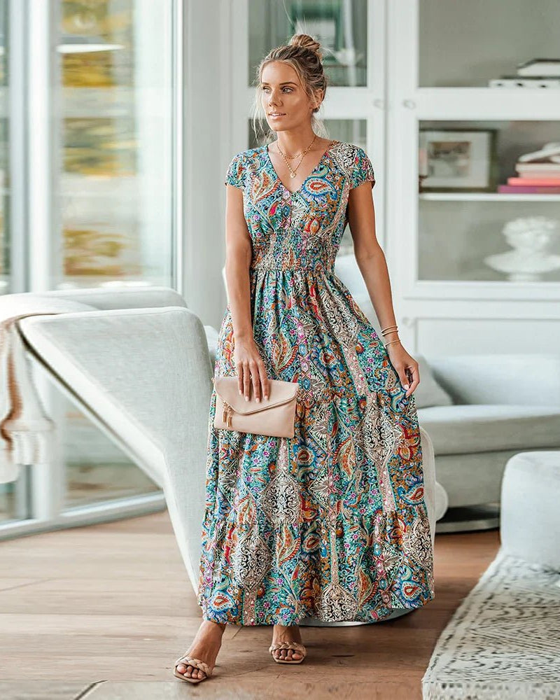 V-Neck Bohemia A-line Maxi Dress