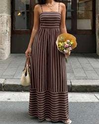 Striped Strapless Backless Loose A-Line Beach Maxi Dress