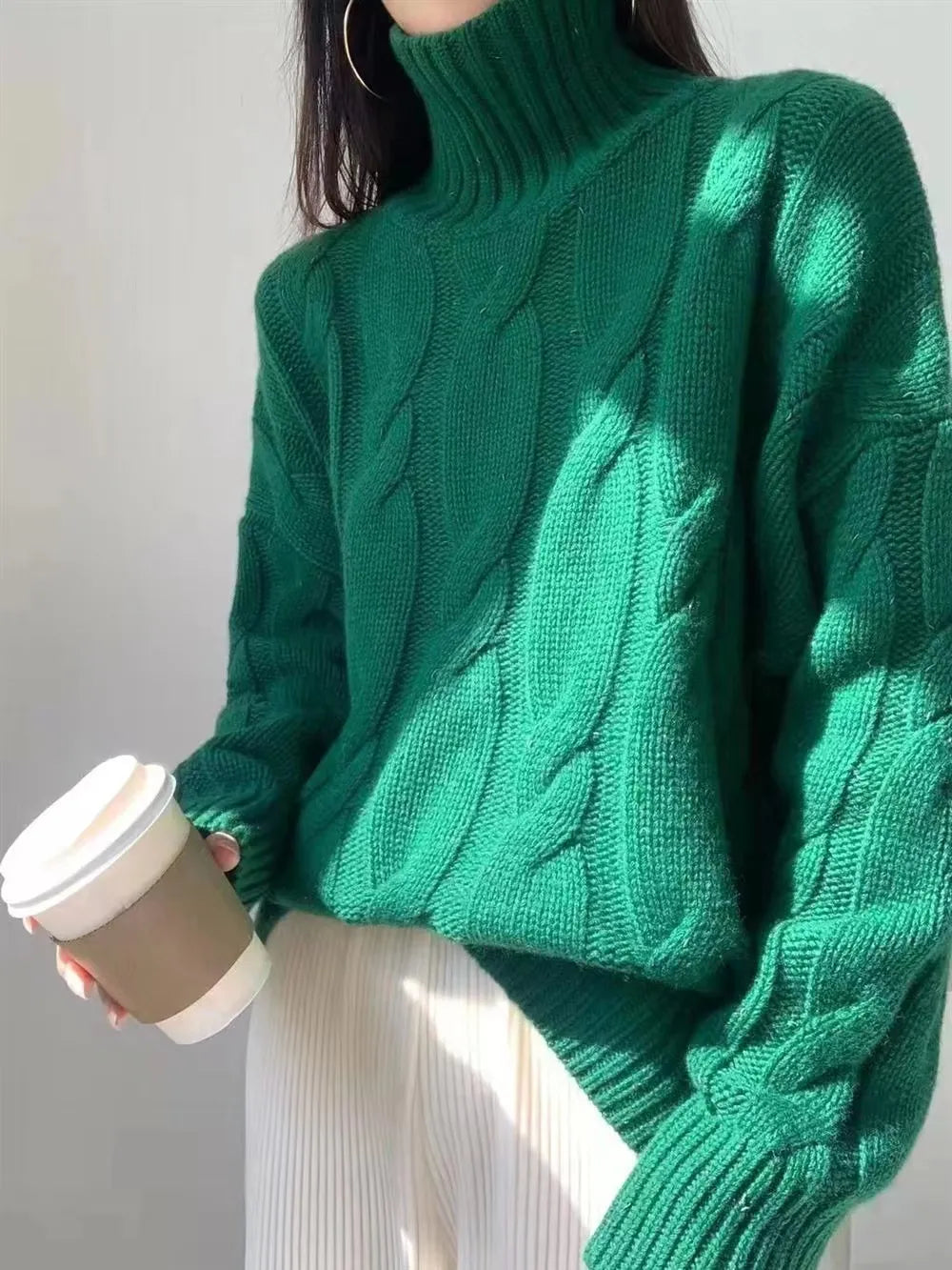 Criss-Cross High Neck Pure Wool Sweater