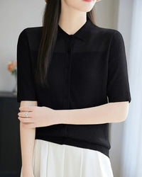 Relaxed Knit Turn-Down Collar Top