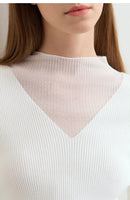 Turtleneck Sheer Panel Slim Top