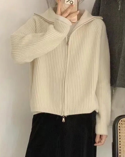 Zipper Wool Knitted Short Coat