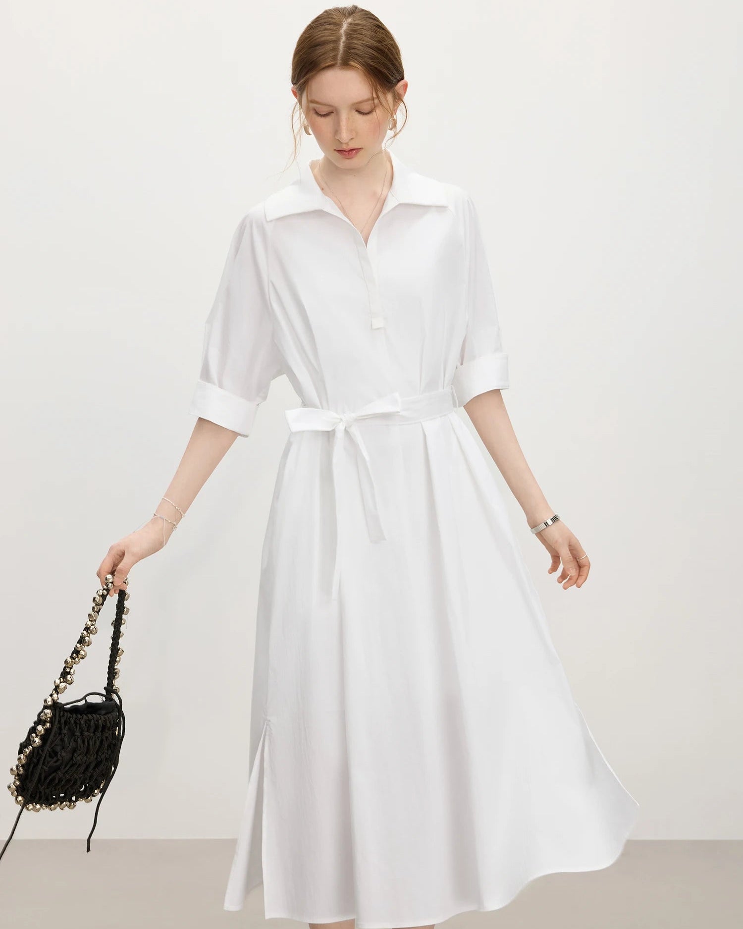 New Belted A-Line Loose Shirt Dress