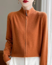 Wool Stand Collar Zip Cardigan