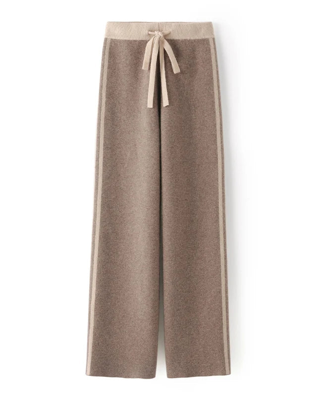 Wool Knit High Waist Straight Leg Trousers