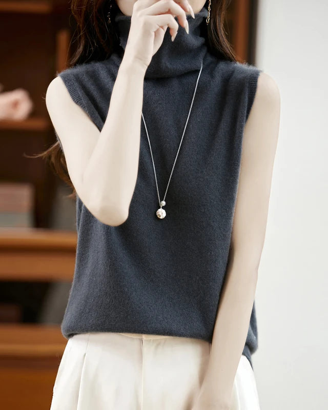 Wool Turtleneck Sleeveless Knit Vest