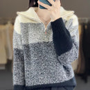 Color Block High Collar Wool Knitted Pullover Sweater