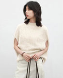 Wool Cashmere Turtleneck Sleeveless Loose Knit Sweater
