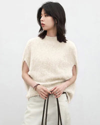 Wool Cashmere Turtleneck Sleeveless Loose Knit Sweater