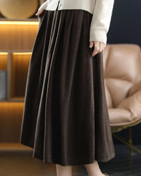 Merino Wool Knit A Line Midi Skirt