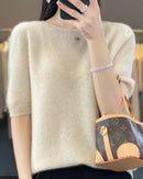 Wool Crew Neck Short-Sleeved Knit Sweater