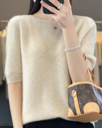 Wool Crew Neck Short-Sleeved Knit Sweater