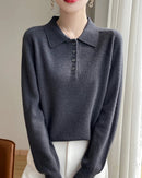 Wool Polo Collar Knitted Pullover Sweater