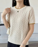 Hollow Knit Cotton Short Sleeve Top