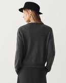 Rib-Trim Wool Crewneck Cardigan