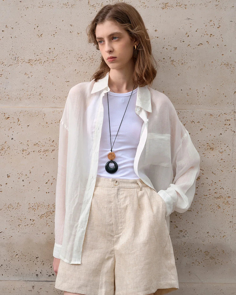 High-Waisted Casual Linen Shorts