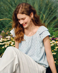 Sweet Polka Dot U-Neck Puff Short-Sleeved Top