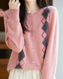 Diamond Jacquard Wool Cardigan