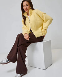 Oversized Knit Zip Cardigan Stand Collar