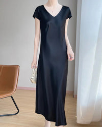 Satin V-Neck Midi Slip Dress