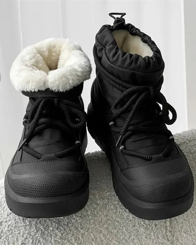 Fur-Lined Lace-Up Snow Boots