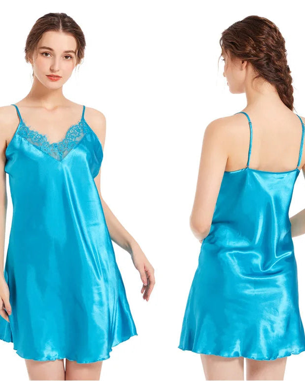 Lace-Trim Satin Mini Slip Nightgown