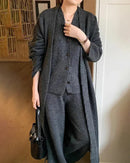 V-Neck Knit Coat + Vest + Wide-Leg Trouser 3-Piece Set