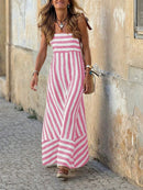 Bohemian Striped Sheer Maxi Dress