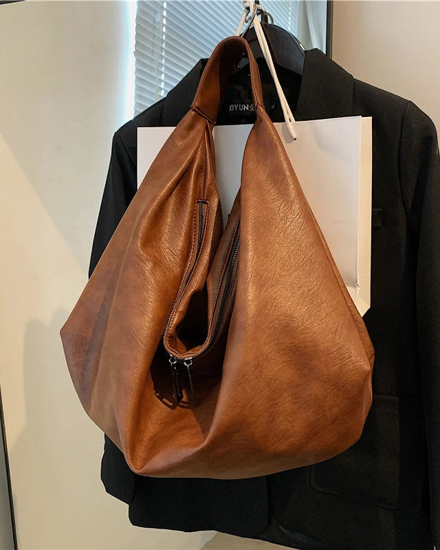 Soft Leather Hobo Shoulder Tote