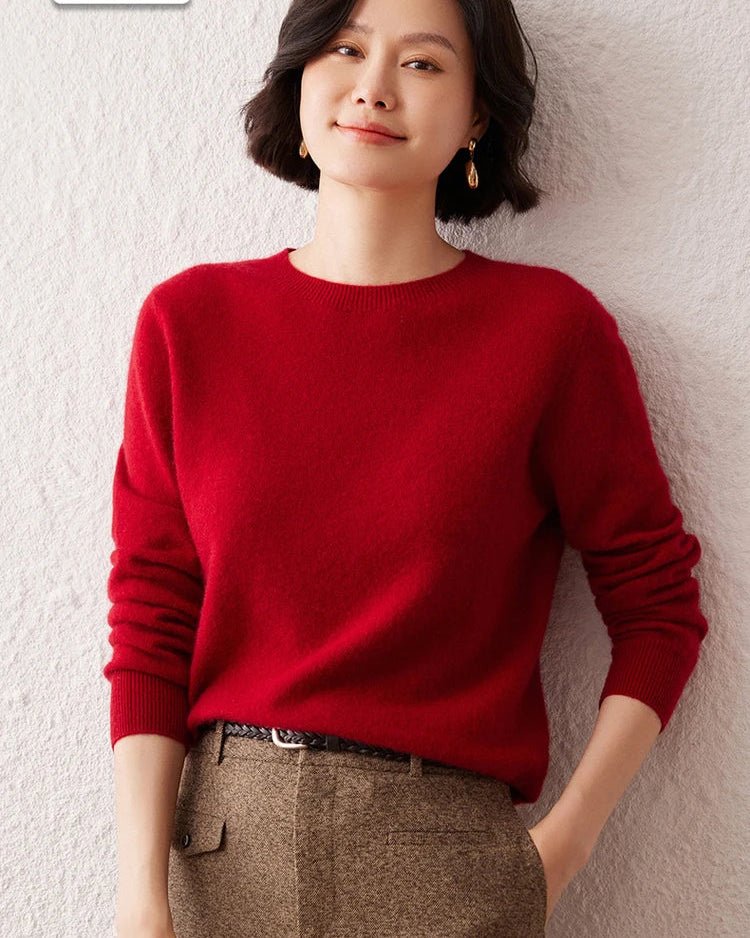 Cashmere Knitted Long-Sleeved Crew Neck Sweater