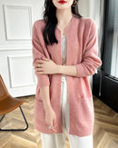 Merino Wool Dot Long Open-Front Cardigan