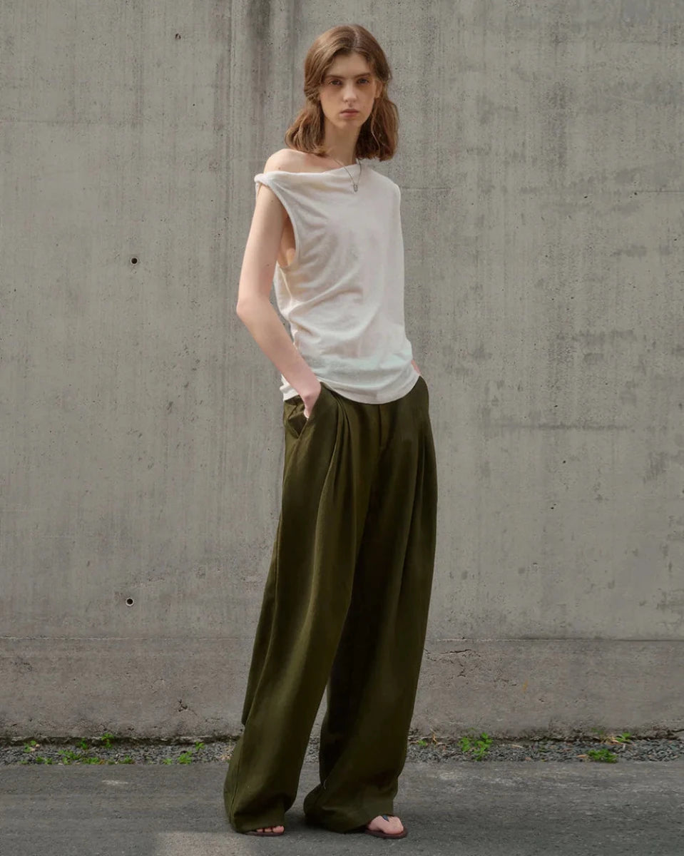 Casual Linen High-Waisted Loose Wide-Leg Pants