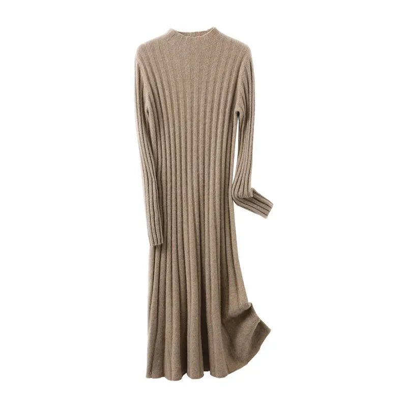 Ribbed Knitted Wool Sweater Dress