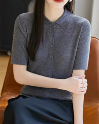 Relaxed Knit Turn-Down Collar Top