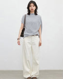 Wool Cashmere Turtleneck Sleeveless Loose Knit Sweater