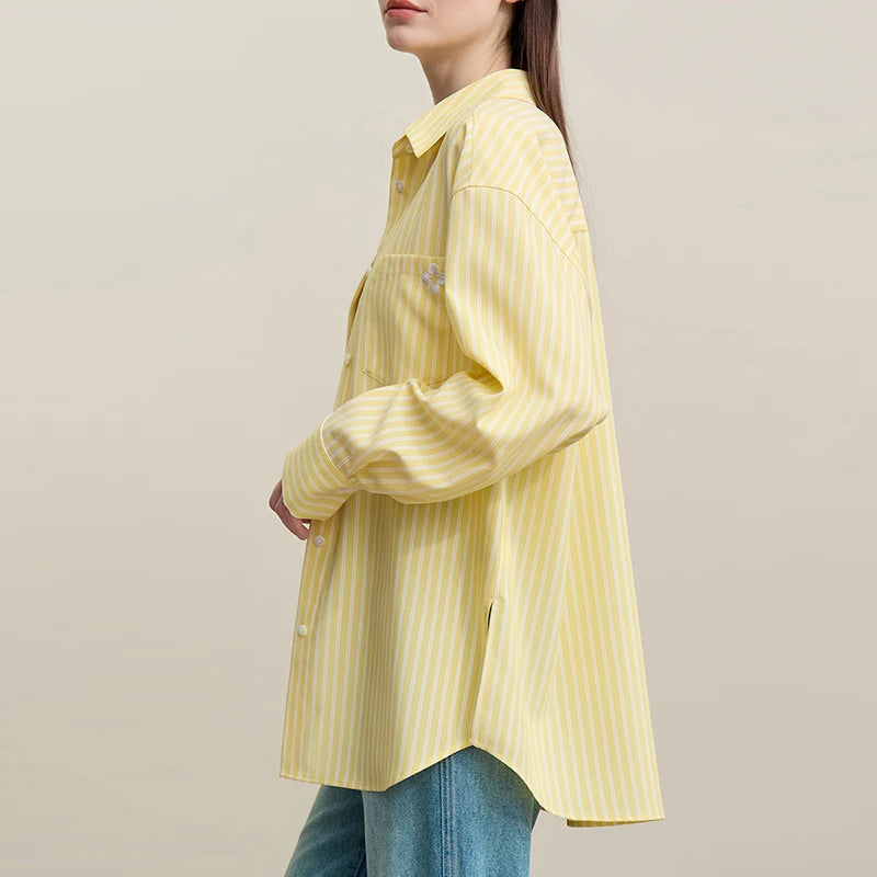 Loose-Fitting Casual Striped Embroidered Shirt