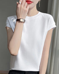 This short-sleeve top is made from mercerized cotton that feels smooth against the skin and holds its shape wash after wash. 