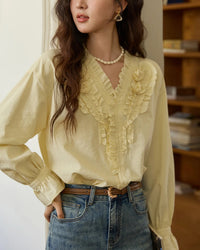 Hand-Sewn Rose Lantern-Sleeve Shirt
