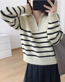 Striped Cashmere Half-Zip Sweater