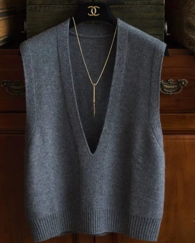 Deep V-Neck Wool Vest