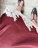 Satin And Lace-Paneled A-Line Midi Skirt